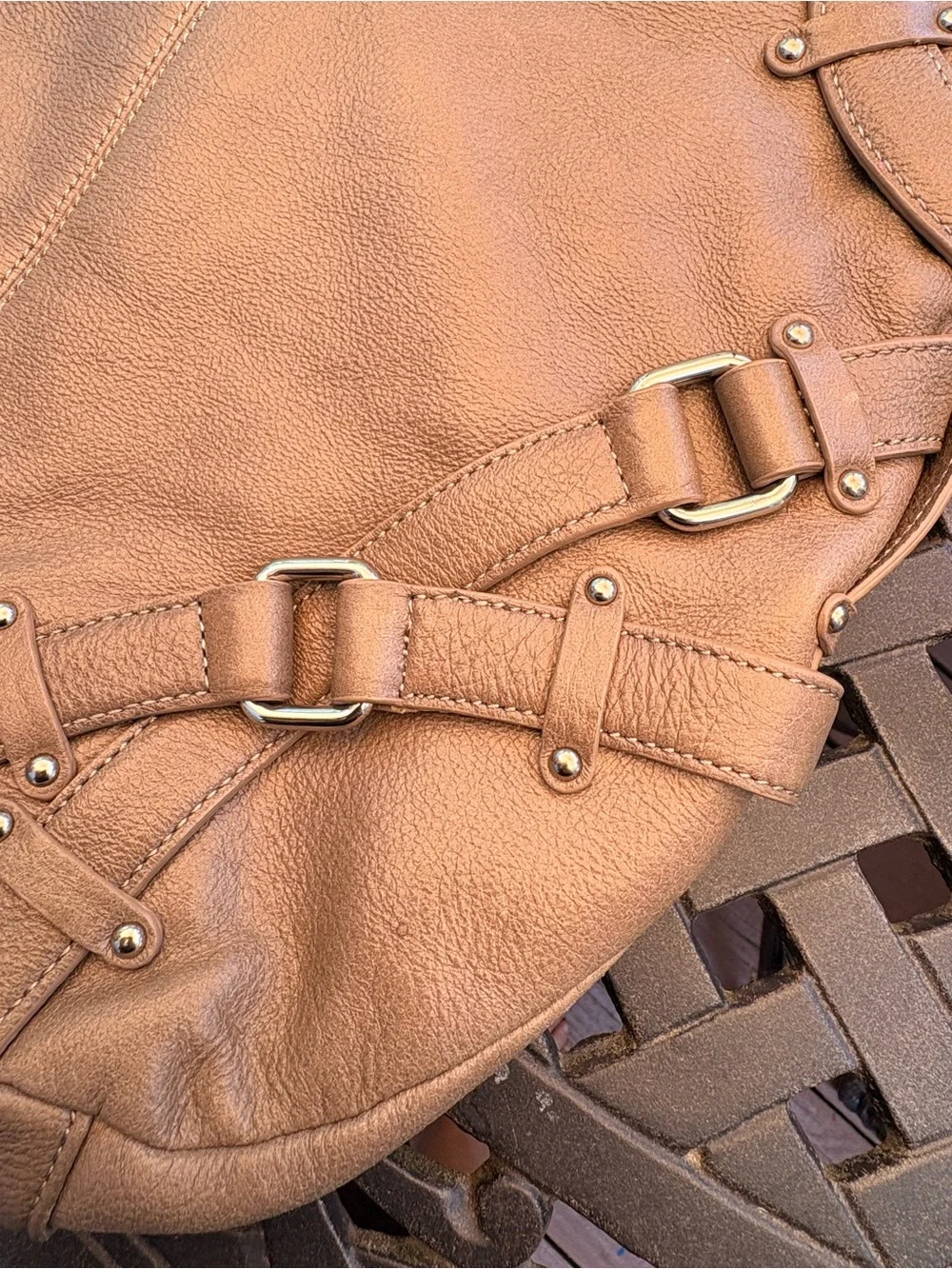 Andrew Marc Tan Pebbled Leather Hobo Shoulder Bag